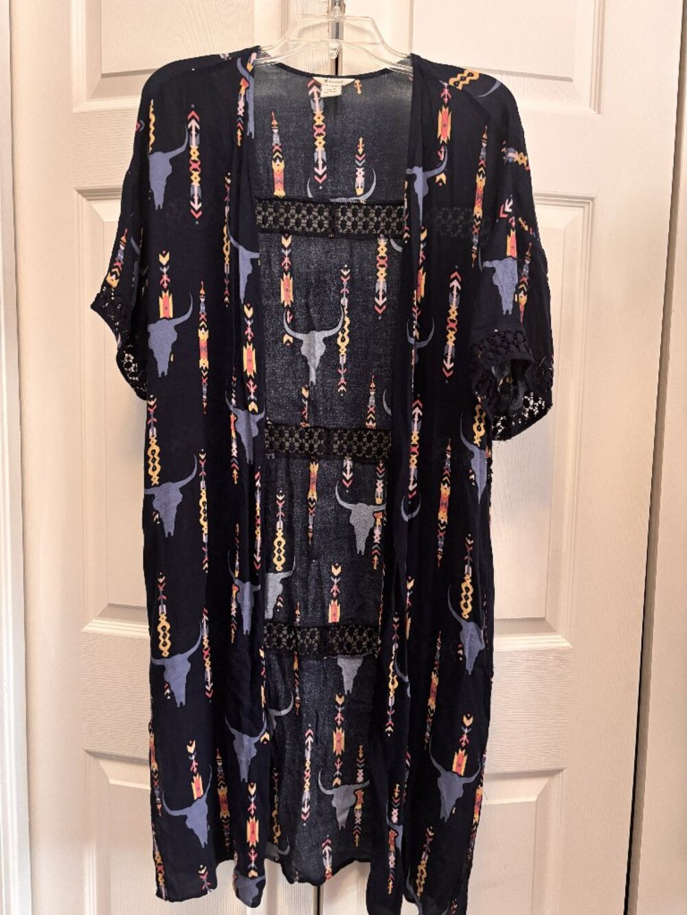 Ariat Longhorn Skull Print Kimono Cardigan Sheer Western Boho XXS XS